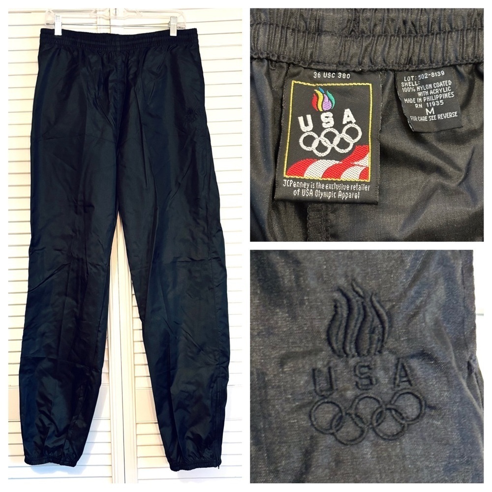 Vintage USA Olympics JCPenney Warm Up Track Pants Black Size Medium M